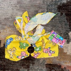 Care Bears cartoon graphic o ring detail bandeau tube top front tie knot bow XS